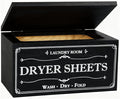 Rustic Farmhouse Decor Dryer Sheet Holder With Hinged Lid - For Laundry Room Organization - Laundry Softener Dispenser - Home Laundry Room Décor (Black)