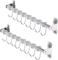 Dseap Kitchen Hooks for Hanging Utensils, Hanging Pot Rack, Kitchen Utensil Hanger Rail with 8 Hooks for Pots Pans, Spoons, Mugs, Wall Mounted, Stainless Steel, Chromed, Pack of 2