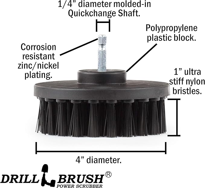Ultra Stiff 4-Inch Electric Spin Scrubber: Industrial Cleaning Supplies for BBQ, Oil Stains, Rust, Metal, Concrete, Grates, Smoker, Griddle, Outdoor Deck, Garage, & Driveway - No Wire Brush for Drill