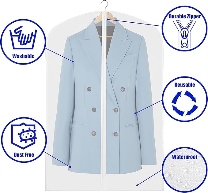 Simple Houseware 40/50/60-Inch Clear Garment Bags with Zipper for Suits, Dresses, Costumes, Uniforms - 10 Pack
