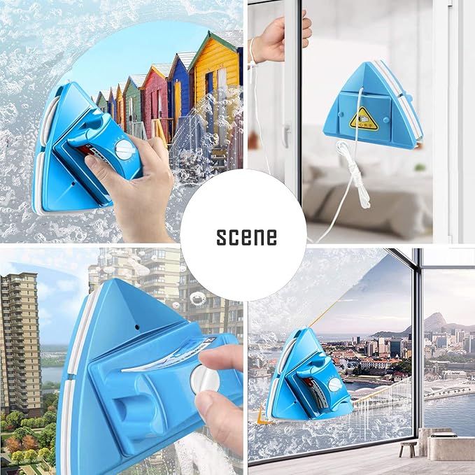 Double-Sided Window Cleaner Glass Wiper Magnetic Cleaning Tools, 5-Gears Adjustable Magnetic Glider Washing Brush Tools, for High-Rise Double Thick Glazed Windows Thickness 0.3"-1" (Blue)