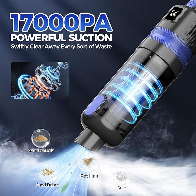 Handheld Vacuum Cordless Rechargeable 2-Speed Modes| 3-in-1 Portable Cordless Vacuum Cleaner with Charging Dock, for Car Home Office and Pet Hair（Blue）