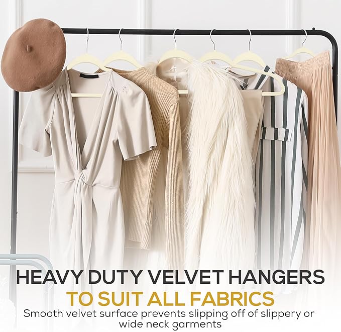 Techzoo Premium Velvet Hangers 30 Pack Ultra Thin Non Slip Adult Felt Space Saving Suit Hanger for Closet Heavy Duty Coat Pants Jackets Dress Hangers 360° Swivel Hook Hold Upto 10 lbs Ivory