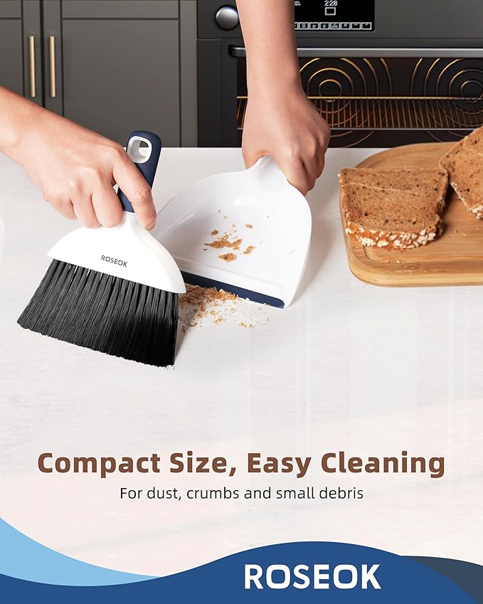 Mini Broom and Dustpan Set for Cleaning, Compact Desktop Dustpan with Brush for Kitchen Counter, Office, Car, Navy Blue, 1 Pack