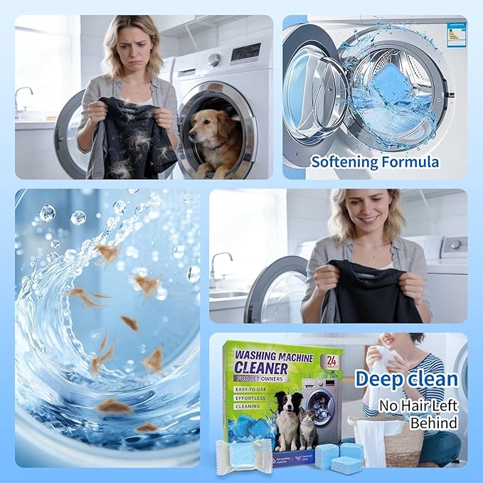 Ultra-Powerful Washing Machine Cleaner Tablets-24 Packs, Deep Cleaning Tablets for Front Loader,Top Load & HE Washers,Formulated for Pet Owners,1 Year Supply