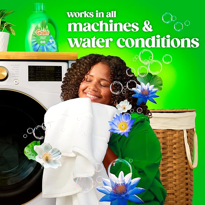 Gain Ultra Oxi Liquid Laundry Detergent, Waterfall Delight Scent, 177 fl oz, Freshness + Odor Fighting, High Efficiency Washing Machine Liquid Cleaning Soap, 134 Loads (Packaging May Vary)