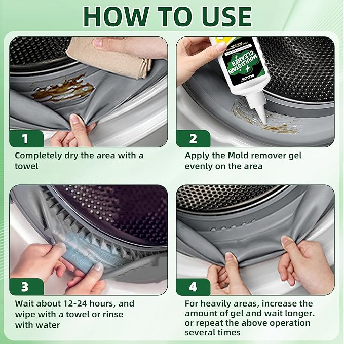 Mold Stain Remover Gel for Washing Machine Cleaner Front Loader Rubber Grout Cleaner Home Stain Removal Gel for Washer Showers Bathroom and Floor Tile - 300ML