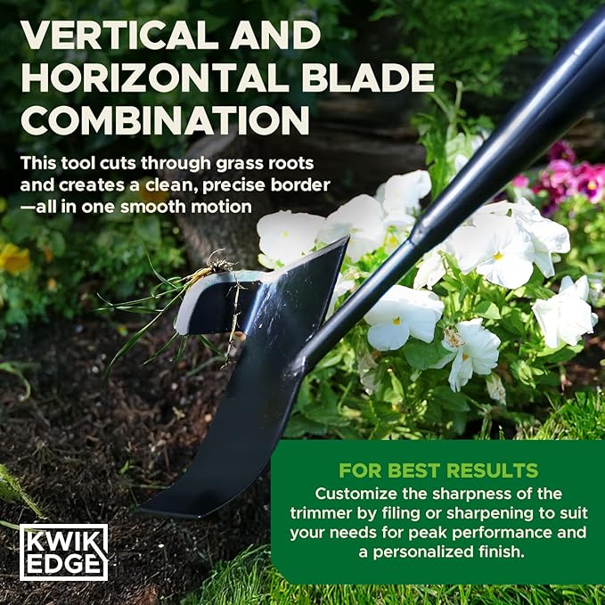 Lawn Edger for Landscaping - Manual Edgers, Edging Shovel for Precise Clean Borders, Manual Edger Lawn Tool, Long Handle Garden Edgers for Landscaping, Flower Beds & Pathways - KWIK EDGE Tool