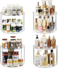 LAMU 4 Pack 2 Tier Lazy Susan Turntable Organizer 9.25'' Rotating Spice Rack Organization for Cabinet, Kitchen, Pantry, Countertop, Bathroom, Vanity, Medicine Cabinet Organizer, Clear