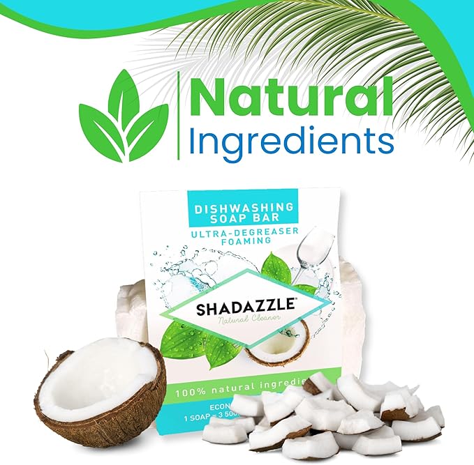 Shadazzle Solid Dish Soap – 3 Pack – Zero Waste Dishwashing Soap – Eco-Friendly & Ultra-Degreasing Foam for Squeaky Clean Dishes – Made with All-Natural Ingredients