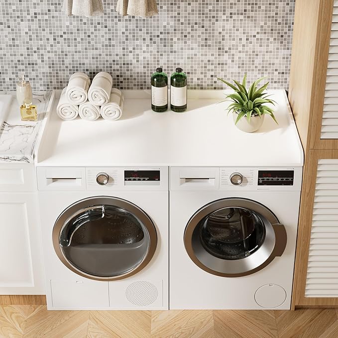 Washer Dryer Countertop, Laundry Room Organization and Storage, 27.6" x 54" Wood Laundry Countertop for Washer and Dryer, White
