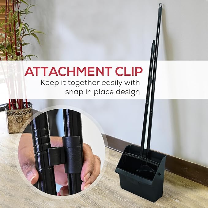 KLEEN HANDLER 48.5" Broom with Dustpan Combo Set with Long Handle for Home, Kitchen, Office, Lobby, Indoor/Outdoor Sweeping & Commercial Use, Black (1 Set)