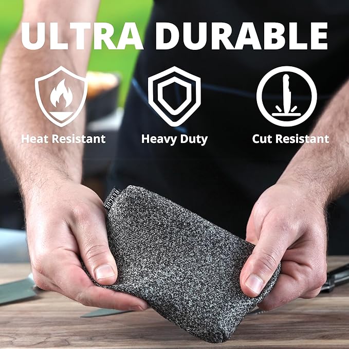 Grill Rescue Heavy Duty Kitchen Sponge - Lasts 20x Longer, Scratch-Free, Safe for Non-Stick Cookware - Cut Resistant, Versatile Household, Bathroom & Outdoor Cleaning Supplies (5, Grey)