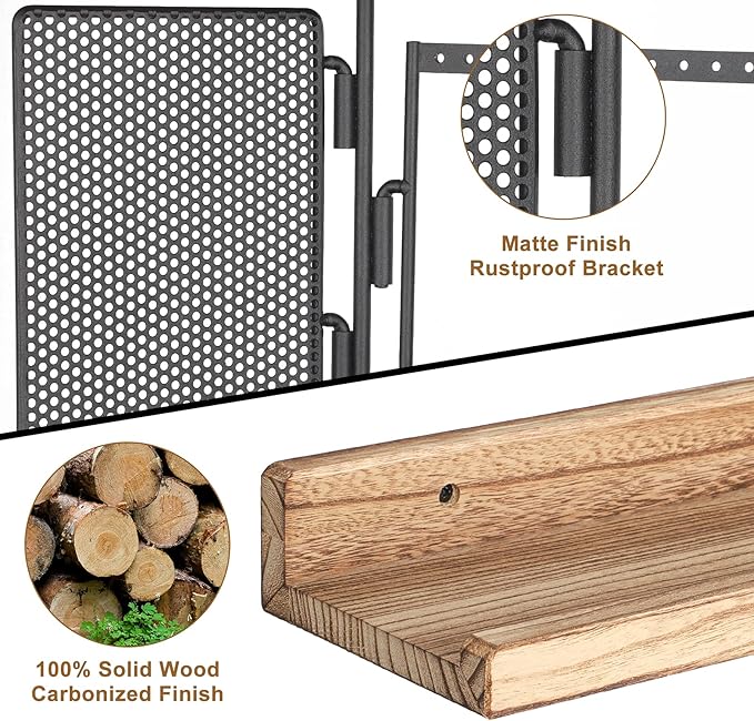 SOLIMINTR Hanging Jewelry Organizer Wall Mount with Rustic Wood Shelf, Ring Display Box, Ear Studs Earring Holder, Rotating Necklace Holder Organizer