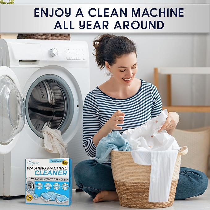 24 Washer Cleaner Tablets – Deep Cleans & Deodorizes All Washers, Removes Grime & Odor, Powerful Descaling Formula, Eco-Friendly, 1-Year Supply, Septic Safe