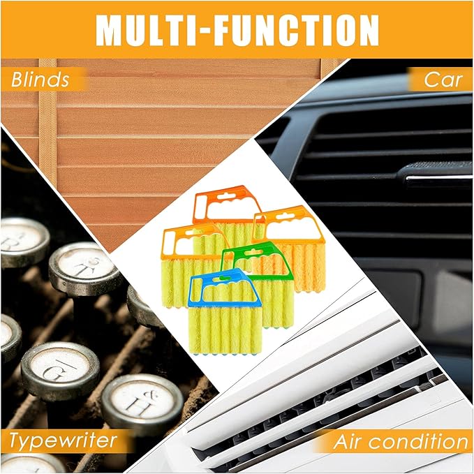 Geiserailie 5 Pieces Blind Cleaner Duster Tool 7 Finger Dusting Cleaner for Window Venetian Washable Mini Brush Hand Held Tool for Air Conditioner Dust Dirt (5 Colors)