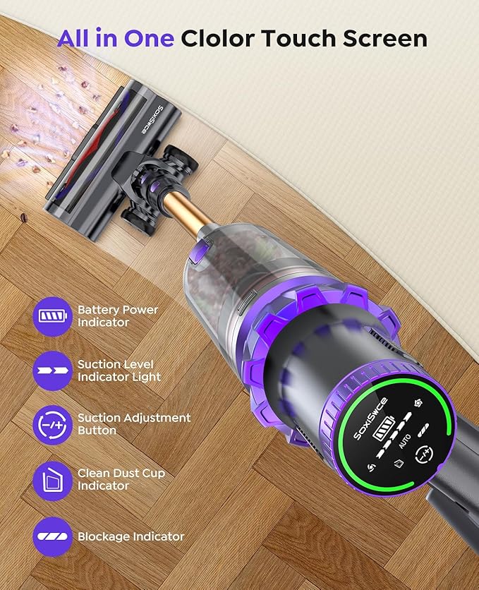 Cordless Vacuum Cleaner, 50KPA Powerful Suction, 70Min Runtime Vacuum Cleaners for Home, Self-Standing Stick Vacuum with Charging Dock Station,Anti-Tangle Brush for Home Pet Hair/Carpet/Hardwood Floor