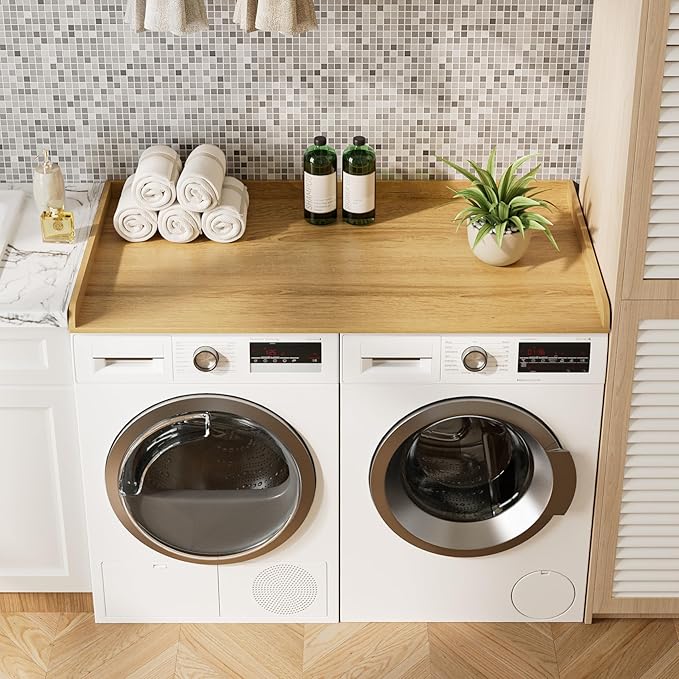 Washer Dryer Countertop, Laundry Room Organization and Storage, 27.6" x 54" Wood Laundry Countertop for Washer and Dryer, Natural
