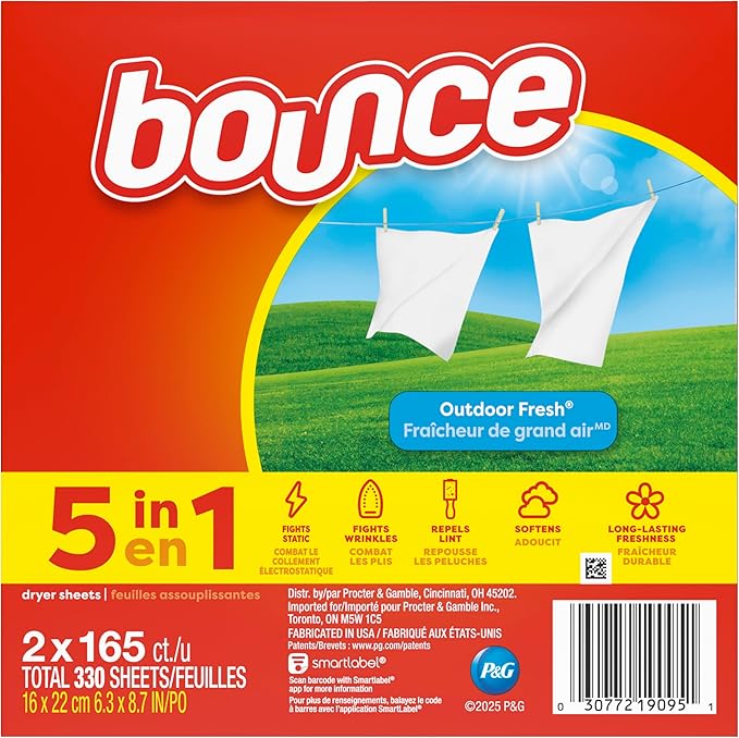 Bounce Dryer Sheets, 330 count, Outdoor Fresh Scent, Fabric Softener Sheets, Reduces Static, Softens and Fights Wrinkles