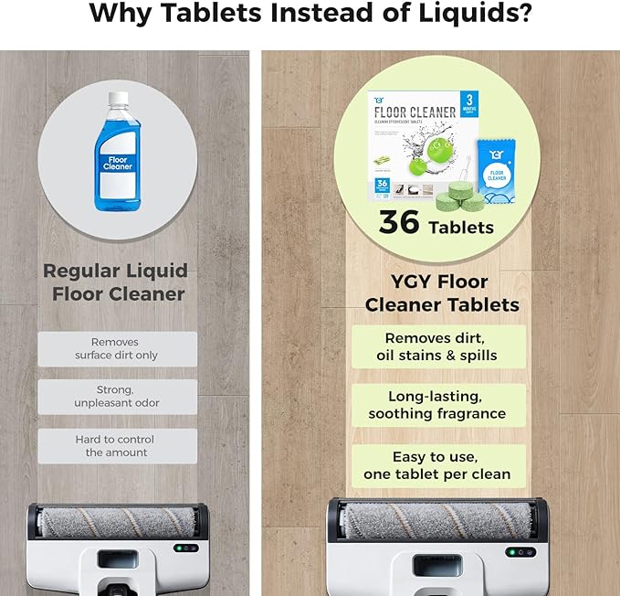 YGY 36 Pack Lemongrass Scent Floor Cleaning Tablets, Compatiable with Tineco iFLOOR, Floor One S3/S5/S6/S7 Wet Dry Vacuum Mop—Deep Clean & Deodorize—Clean Machine,Individually Wrapped