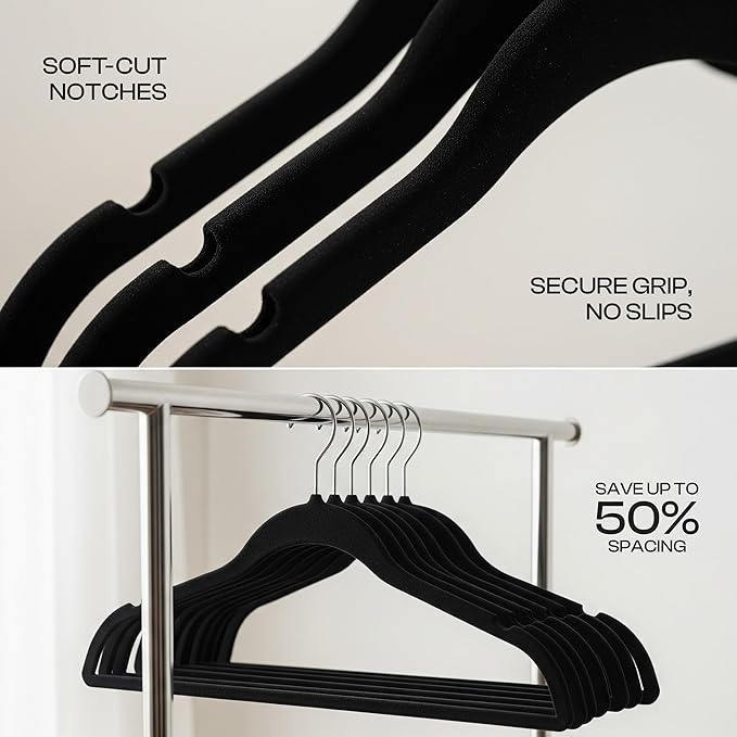 Utopia Home Velvet Hangers 150 Pack – Luxury Non-Slip Slim Pant & Coat Hangers, Strong Space-Saving Clothes Hangers with Pants Bar and 360° Swivel Hook – Black