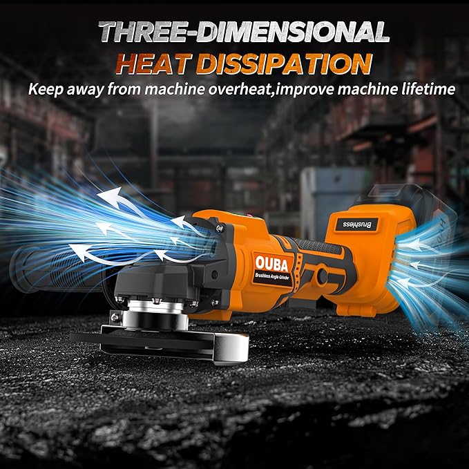 Cordless Angle Grinder Power Tools, Compatible with Dewalt 20V Max Battery Grinder Tool, Brushless Motor with LED, 3 Variable Speed, 4-1/2" Cutting Whee, Flap Disc Grinding (No Battery), Orange