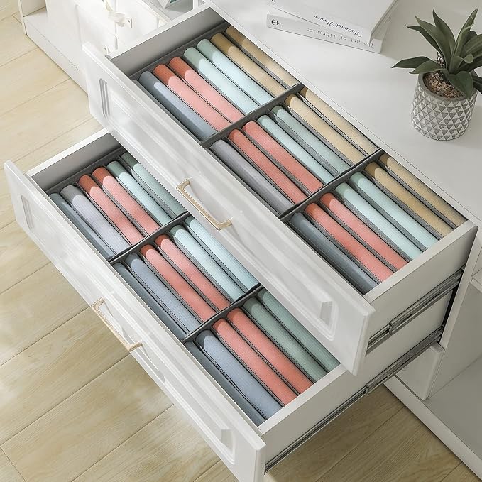 Qozary 4 Pack Drawer Organizers, 10 Grids Foldable Dresser Organizers for Clothing, Folded Clothes, T-shirt, Tank Tops, Camisoles, Underwear, Leggings, Baby Clothes