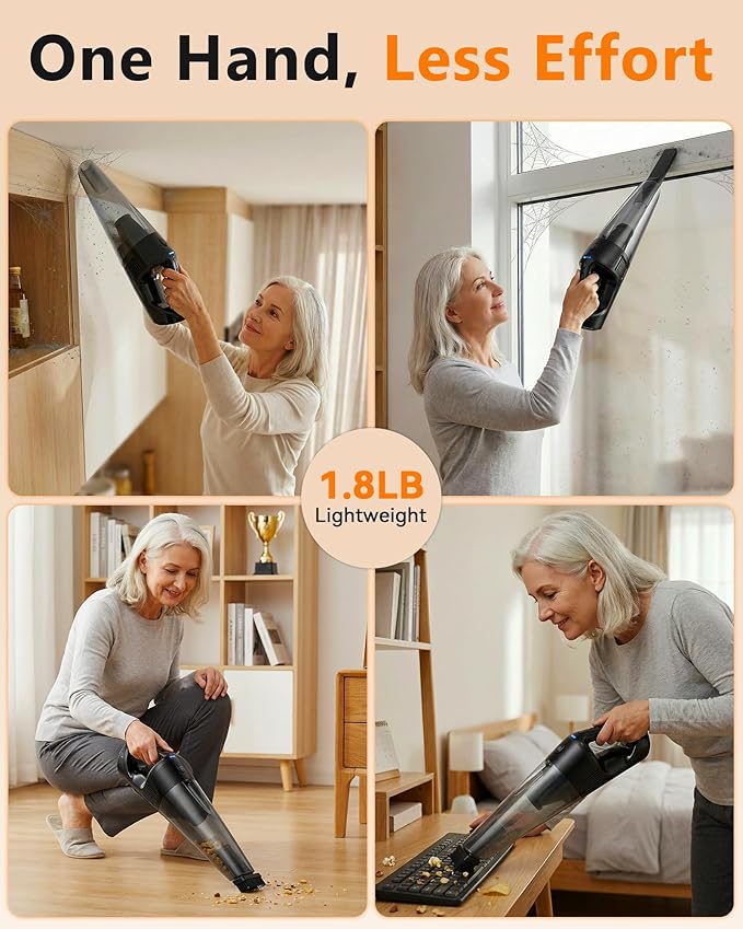 15-Minute Fast Cleaning 120㎡ Rooms Handheld Vacuum Cordless - 16000Pa Strong Suction Brushless Motor Portable Vacuum - 1000mL Dust Cup One-Touch Emptying No Mess - Ease Use for Debris Hair Cat Litter