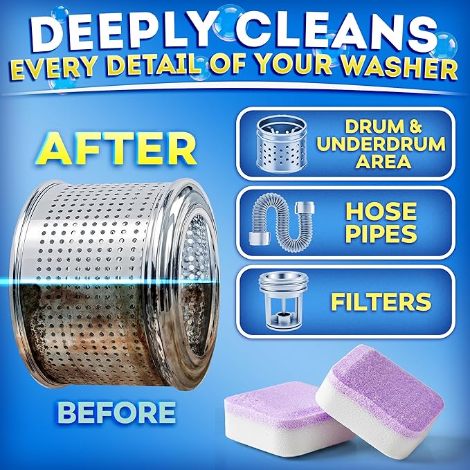 Washing Machine Cleaner Tablets for Pet Owners PRO – Front & Top Load HE Washers – 28 Tablets 1-Year Supply – Breaks Down Pet Hair Eliminates Odors & Buildup – Septic Safe Extra-Strength Deep Clean