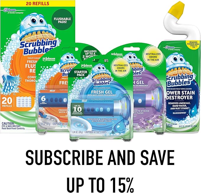 Scrubbing Bubbles Flushable Toilet Bowl Wand Cleaner Refills, Fresh Brush Cleaner Toilet Refill Pads, Removes Limescale & Odors, Citrus Scent, 10 Count (Pack of 1)