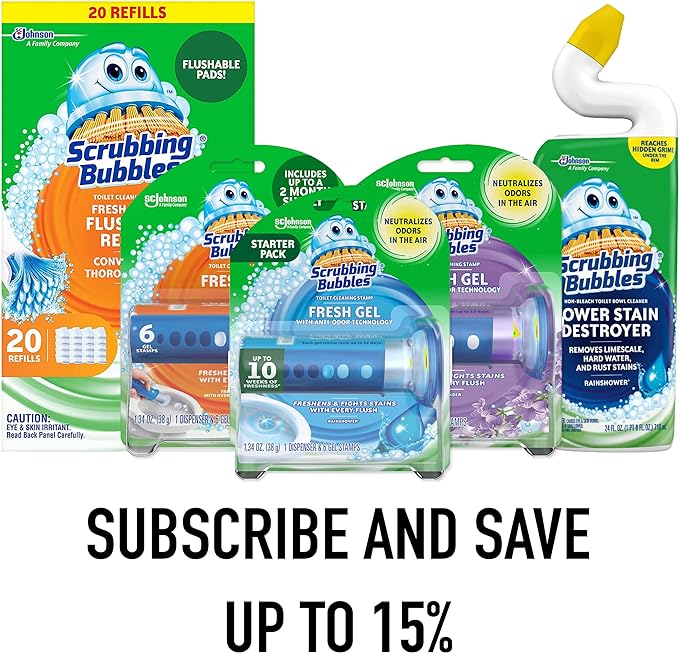 Scrubbing Bubbles Flushable Toilet Bowl Wand Cleaner Refills, Fresh Brush Cleaner Toilet Refill Pads, Removes Limescale & Odors, Citrus Scent,20 Count (Pack of 4)