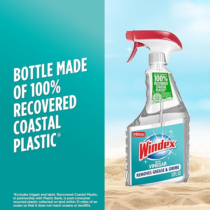 Windex Vinegar Glass and Surface Cleaner Spray Bottle, Packaging Designed to Prevent Leakage and Breaking, Surface Cleaning Spray, 32 Fl Oz