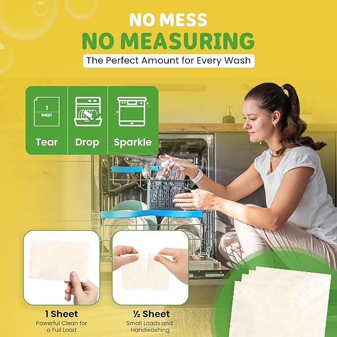 Dishy Eco-Friendly Dishwasher Detergent Sheets - 80 Loads | Plant-Based, Biodegradable & Plastic-Free | Alternative to Dishwasher Tablets | Fresh Lemon Scent