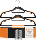 Yolife Cascading Plastic Clothes Hangers 20 Pack with Inner Hook for Vertical Storage, Slim Space Saving Hangers with Non-Slip Pads, 360° Swivel Metal Hook, Versatile, Black & Orange
