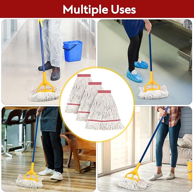 Matthew Cleaning Pack of 12 Heavy Duty Commercial White Mop Head Replacement for General and Floor Cleaning,Wet Industrial Blend Cotton Looped End String Head Refill