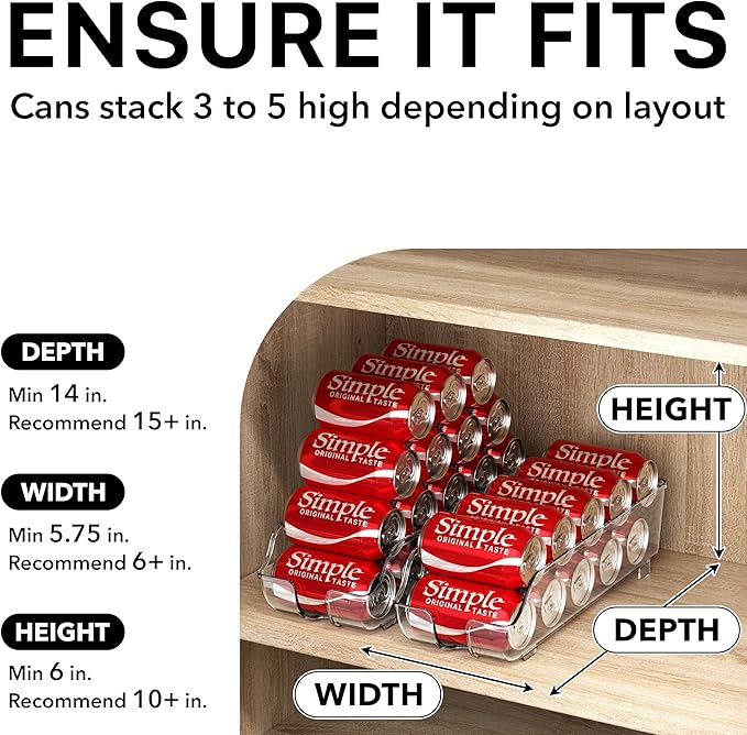 Simple Houseware Soda Can Organizer and Dispenser for Refrigerator / Pantry, Clear, Set of 2