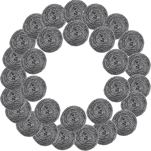 Steel Wool Scrubber Pad 30 Pcs Steel Wool Scrubber, Stainless Steel Scouring Pad, Metal Kitchen Scrubbing Sponges, Dishwashing Scouring Pads Heavy Duty for Cleaning Kitchen,Bathroom