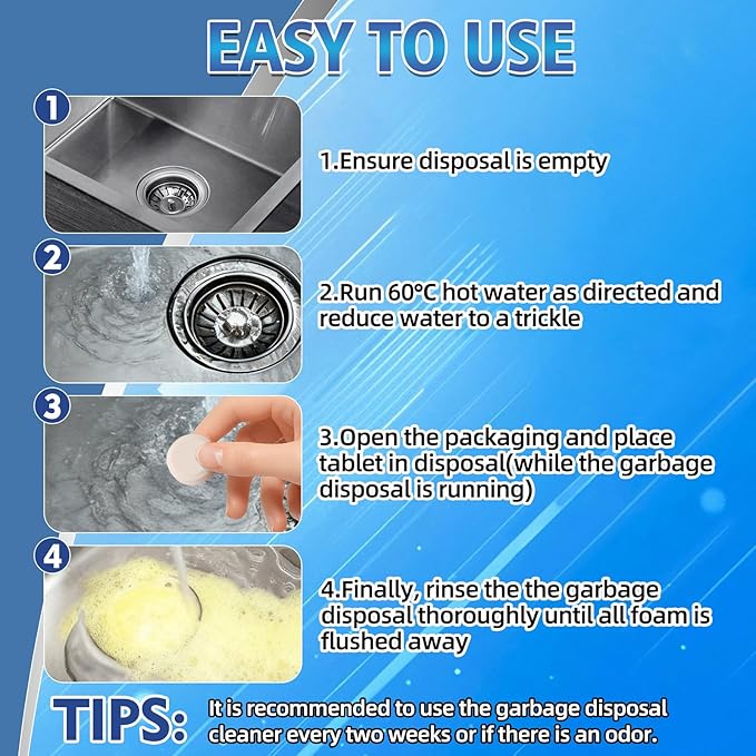 Garbage Disposal Cleaner and Deodorizer 50 Packs, Powerful Garbage Disposal Cleaner Tablets, 1 Year Supply For Kitchen Sink, Drain Clean, Home Cleaning Essentials (50packs)