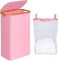 iEGrow 75L Slim Laundry Hamper, Narrow Laundry Basket with Lid,Foldable Clothes Hamper with Bamboo Handles,Hamper Basket with Removable Inner Bag for Laundry Room Bedroom College Dorm,19.8 Gals Pink
