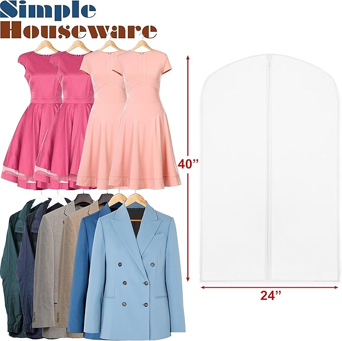 Simple Houseware 40-Inch Clear Garment Bags with Zipper for Suits, Dresses, Costumes, Uniforms - 10 Pack