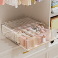 Sock Underwear Drawer Organizer - 24 Compartment Clear Acrylic Storage Bins with Removable Dividers for Closet, Stackable Dresser Drawer Box for No-Mess Socks, Tiers, Baby Clothes, Belt, Tea Bag