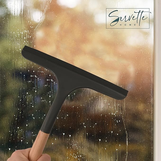 Household Squeegee with Wood or Bamboo Handle, Streak-Free Surface Cleaner, Water Removal Tool (Wood Handle)