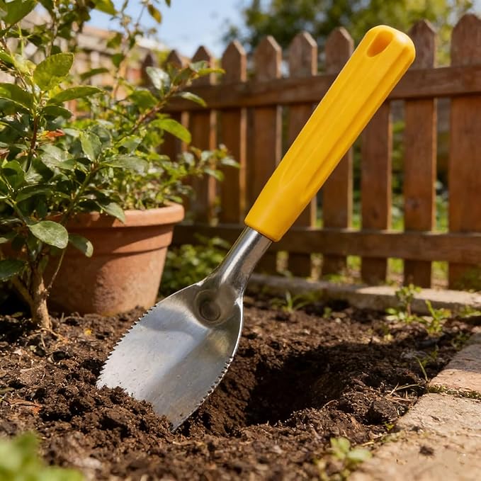 9" Small Weeding Trowel with Serrated Edge, Stainless Steel Digging Trowel Garden Shovel with Good Grip Handle for Digging, Planting, and Loosening Soil Potted Plants