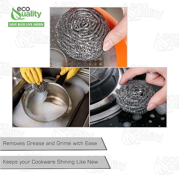 48 Pack Stainless Steel Sponges, Steel Wool Scrubber, Scrubbing Scouring Pad for Pots, Pans and Ovens Great for Kitchen, Bathroom, Outdoors by EcoQuality