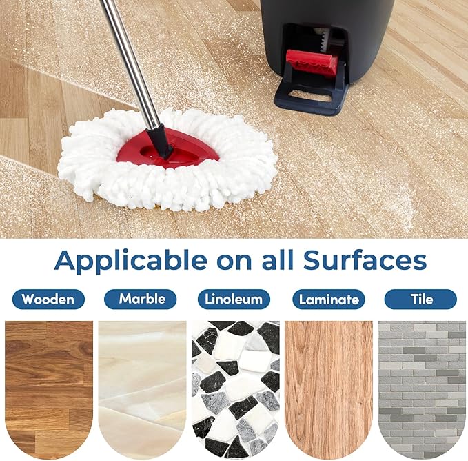 Matthew Spin Mop Replace Head Kit,Base,Handle Compatible with EasyWring Microfiber Spin Mop,2 Mop Refills Replacement Heads,30-58in Mop Handle and 1 Mop Base Combo Set White (1-Tank System)