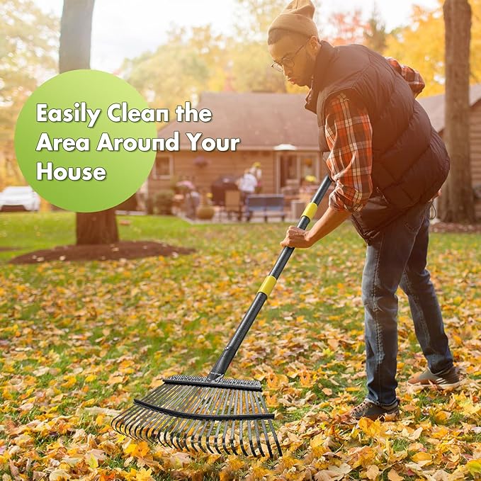 INFLATION Garden Rake for Leaves Heavy Duty Women Men Grandpas for Lawns,79” Length 18” Width Adjustable 25 Tines Sturdy Metal Yard Leaf Rakes with Non-Slip Comfortable Smooth Long Handle