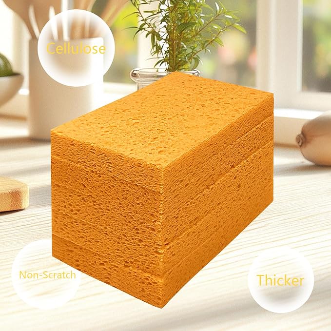 Cellulose Sponges, Large Size 4" x 6" x 1" - Heavy Duty Scrub Kitchen Sponge, Clean Tough Messes Without Scratching Kitchen Cleaning Pads, Pop Up Eco DIY (6 Pack), Yellow