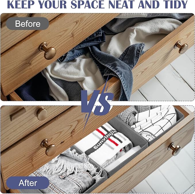 9-Pack Foldable Drawer Organizers Foldable Storage Bins – Clothing Drawer Organizer for Clothes, Dark Grey (10.6"x5.5"x4.3", Non-Woven Fabric)