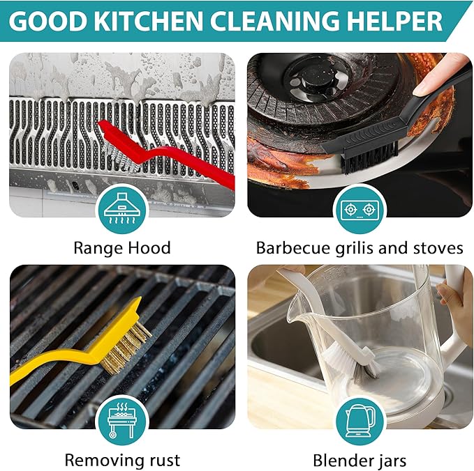 8 Pcs Crevice Cleaning Brush Set, Multi-Purpose Hard Bristle Brushes for Deep Cleaning Kitchen, Bathroom, Grout, Sink, Cup, Teapot, Bottle, Blender, Corners, Tight Spaces (Multicolor)