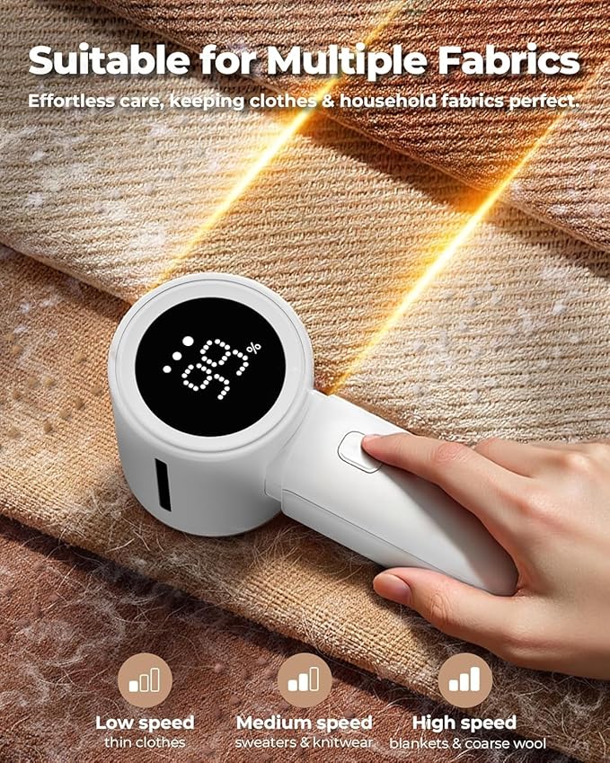 ASNUG Fabric Shaver, Electric Lint Remover, Sweater Shavers to Remove Pilling with 3 Speeds, 6 Leaf Blade, LED Display & Type-C Rechargeable, Removes Fuzz, Pills for Clothes, Couch, Furniture